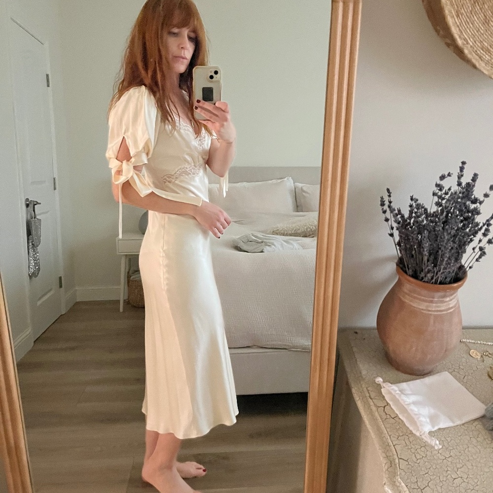 Reformation x Kacey Musgraves Stella Lace Trim Silk Midi Dress